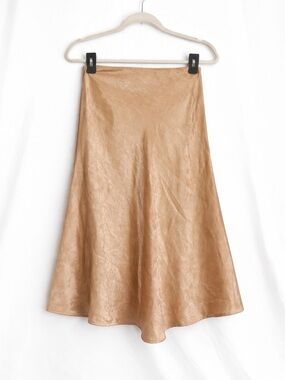 Champagne Satin Tie Back Midi Dress A-Line Flowy Elegant